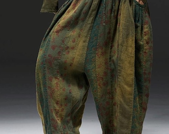Loose Linen Floral Pants for Women, Spring Pants with Pockets, Women's  Autumn Casual Bloomers