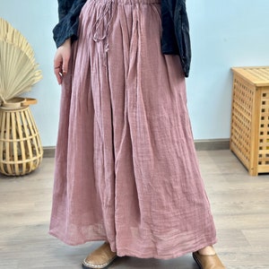 Women Linen skirt, Linen Skirt for women, Long Linen Skirt, skirt with pockets, Spring Swing Skirt, Elastic Waist Skirt pink