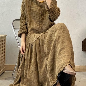 Women linen Maxi Dresses, Long Linen Dress, retro robe, Women's oversized Dresses, Prom dresses, autumn long sleeve dress