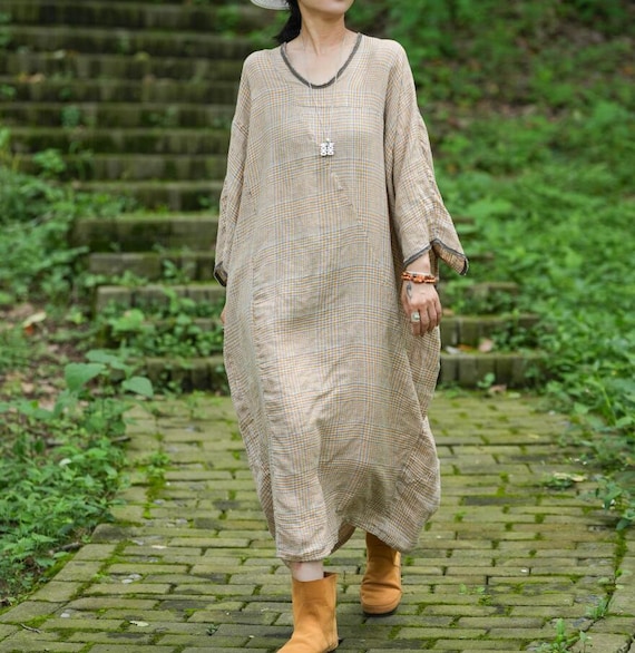 knee length dresses for ladies Loose Linen Fitting Women Dress – Old Linen Mill