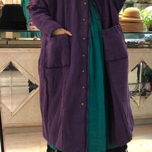 Women Winter outerwear, Linen Long coat, Loose Fit padded coat, Linen winter coat, Coat for women, Linen Robe, Winter Warm coat image 6