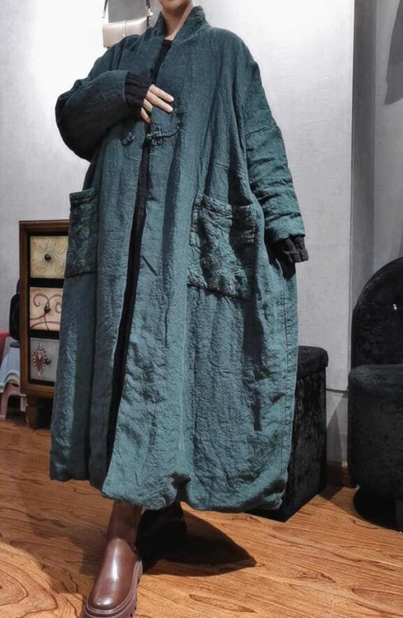 Women Winter Linen Maxi Coat Vintage Long Coat Padded Coat - Etsy