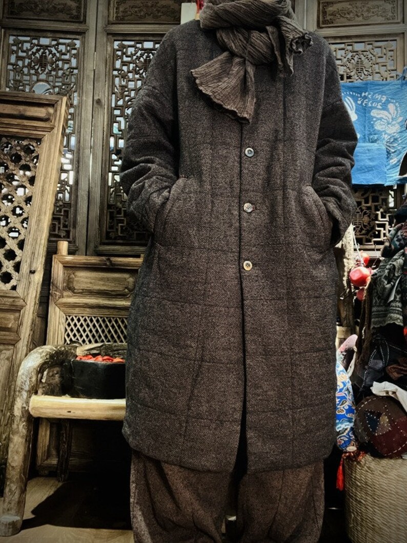 Linen Coats for women, Loose winter coat, Women outerwear, linen robe, Retro Warm coat, padded coat, Coats with pockets image 5