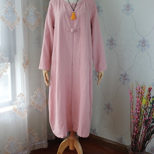 Women Long Linen Coat Loose Fit Autumn Cardigan - Yellow or Pink