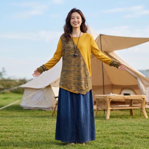 Yellow Cotton Long Sleeve Blouse, Women's Top, Women Knit Shirt
