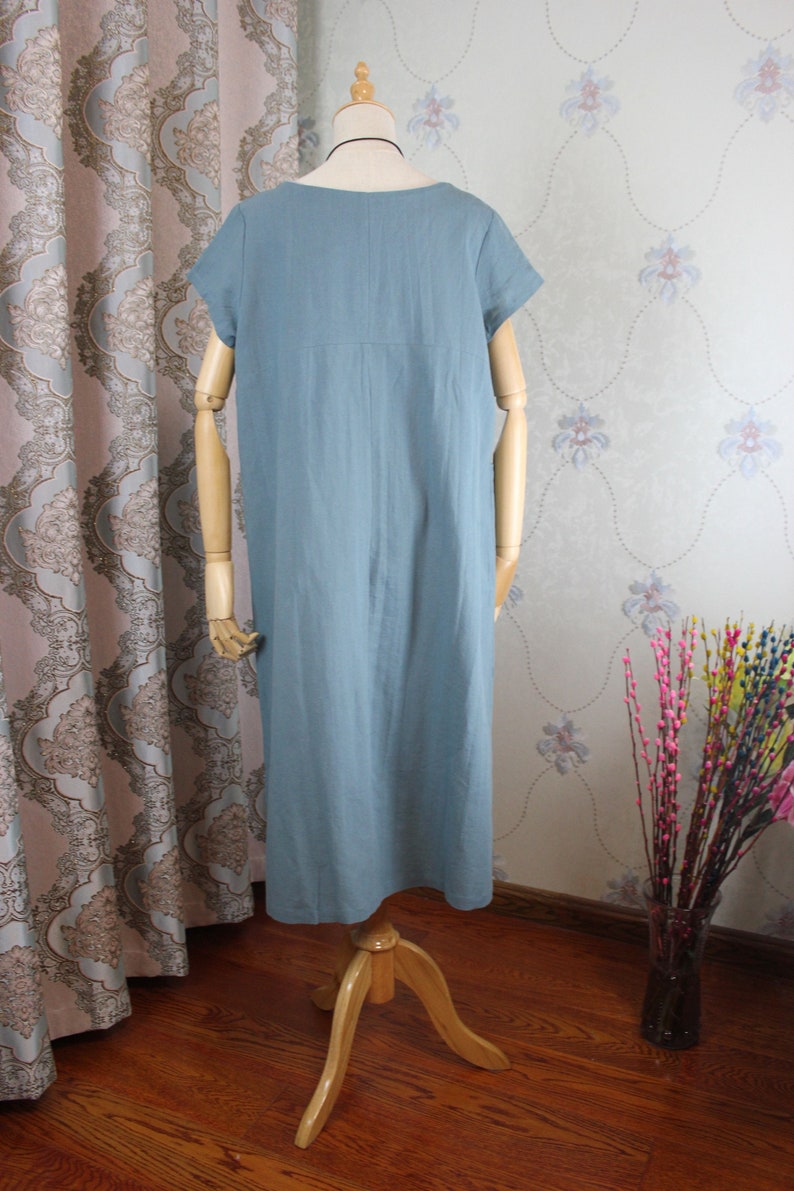 Women long dress, short sleeve dress, Linen summer dress, Linen Kaftan, Womens , minimalist dress, Loose Linen dress image 3