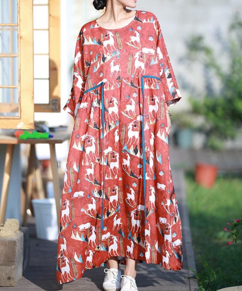 Summer Women Dresses, Linen long Dresses, dress with pockets, maxi linen dress for women, prom dresses, floral dress, cocktail dress image 1