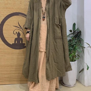 Linen coat for women, Maxi coat, coat with pockets, spring lace-up coat, long linen windbreaker, Womens Thin Coat, 3/4 Sleeves Linen coat image 3