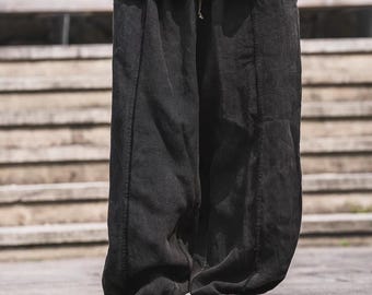 Summer Linen Harem Pants, Womens Long Trousers with pockets, Casual Loose wide leg pants