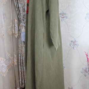 Linen Loose Fitting shirt, Spring Women gown, long Coat shirt, Army green Linen Cardigan, Linen Blouse for Women image 4