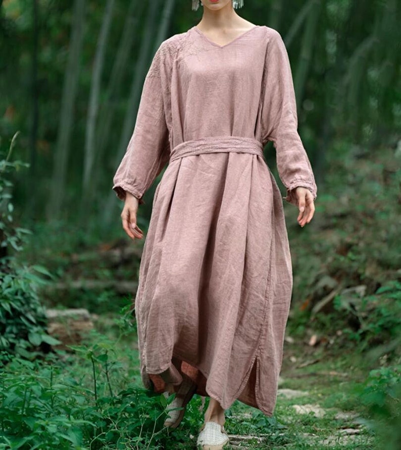 Women Maxi Dresses, Long Linen Dresses, Linen robe, Dresses with pockets, Spring Summer dress, Oversized dresses, dresses for women image 3