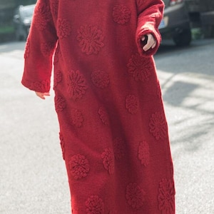 Wool Maxi Dress/ Women Winter Red Dress with Pockets