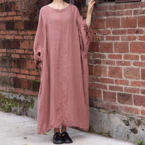 Women Linen Long Dress Large Size Dress Linen Robe Loose Etsy