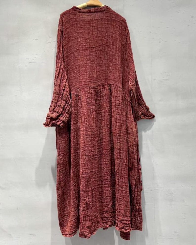 Linen Maxi Dress for Women, Loose Spring Dress with Pockets, Vintage Long Sleeve Dresses image 7