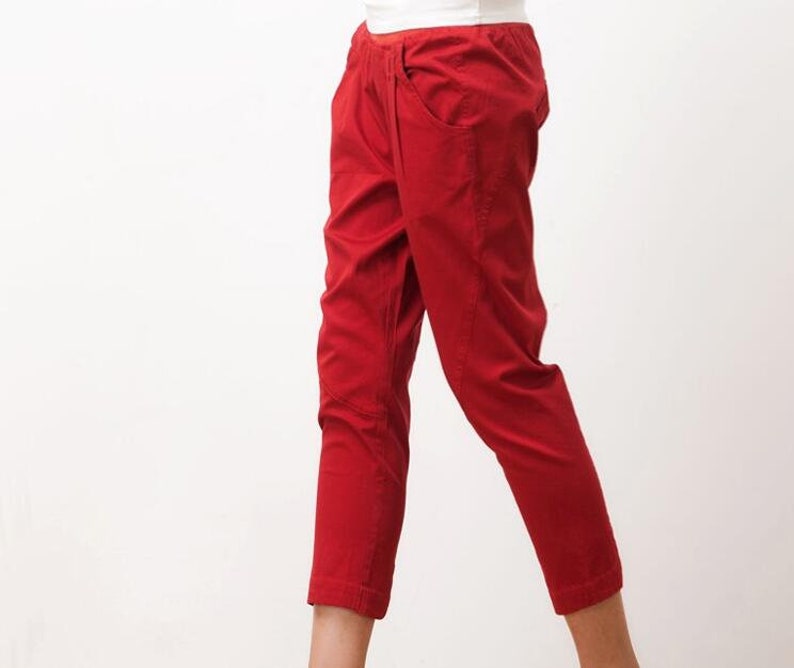 Womens summer Cotton Pants Elastic Waist Pants red pants Etsy