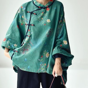 Women Linen blouse, long sleeved shirt, green linen top, Asymmetric shirt, Oversized shirt, womens linen top