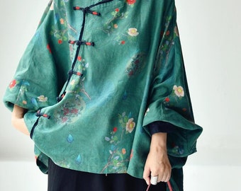 Women Linen blouse, long sleeved shirt, green linen top, Asymmetric shirt, Oversized shirt, womens linen top