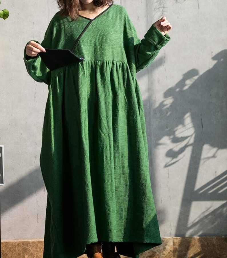 Womens Oversized Maxi dresses green robe Full length Dress Etsy