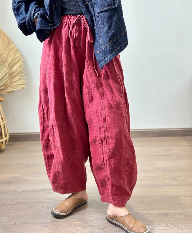 Women Linen pants, Linen Trousers, Linen casual pants, Elastic waist Pants, large size Linen pants, Long linen pants, Loose fit pants image 4