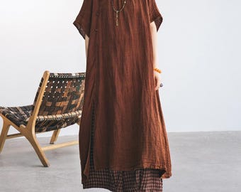 Summer Dresses for women, Linen Dress, Casual Loose Fit Dress,  Retro robe