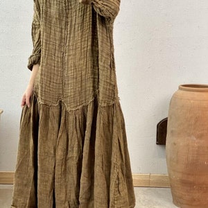 Women linen Maxi Dresses, Long Linen Dress, retro robe, Women's oversized Dresses, Prom dresses, autumn long sleeve dress image 2