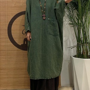 Women Oversized Linen Dress Spring Autumn Loose Long Robe