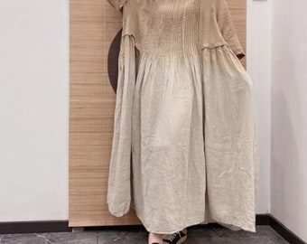 Linen dresses for women, Women Dresses, prom dress, Summer long Dresses, linen Robes, loose linen dress, pleated dress, retro dresses