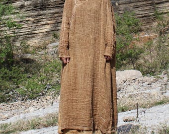 Women Linen Maxi Dress, Long sleeved Dresses for Women's, Casual Loose Kaftan dress