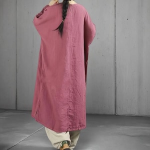 Spring Autumn Linen Long Dress Women's, Minimalist Oversized Dress With Pockets, Dresses for women image 5
