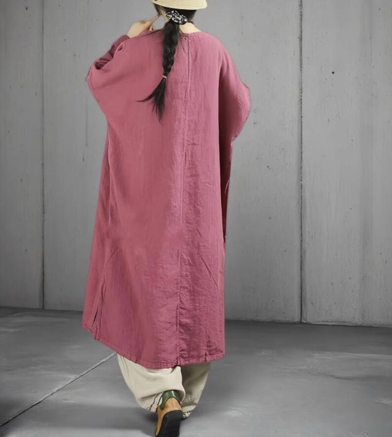 Spring Autumn Linen Long Dress Women's, Minimalist Oversized Dress With Pockets, Dresses for women image 5