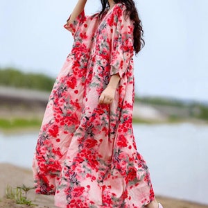 Cotton maxi dress, Women summer Dresses, long Pink dresses, long Floral Dress, prom dress, plus size dress image 3