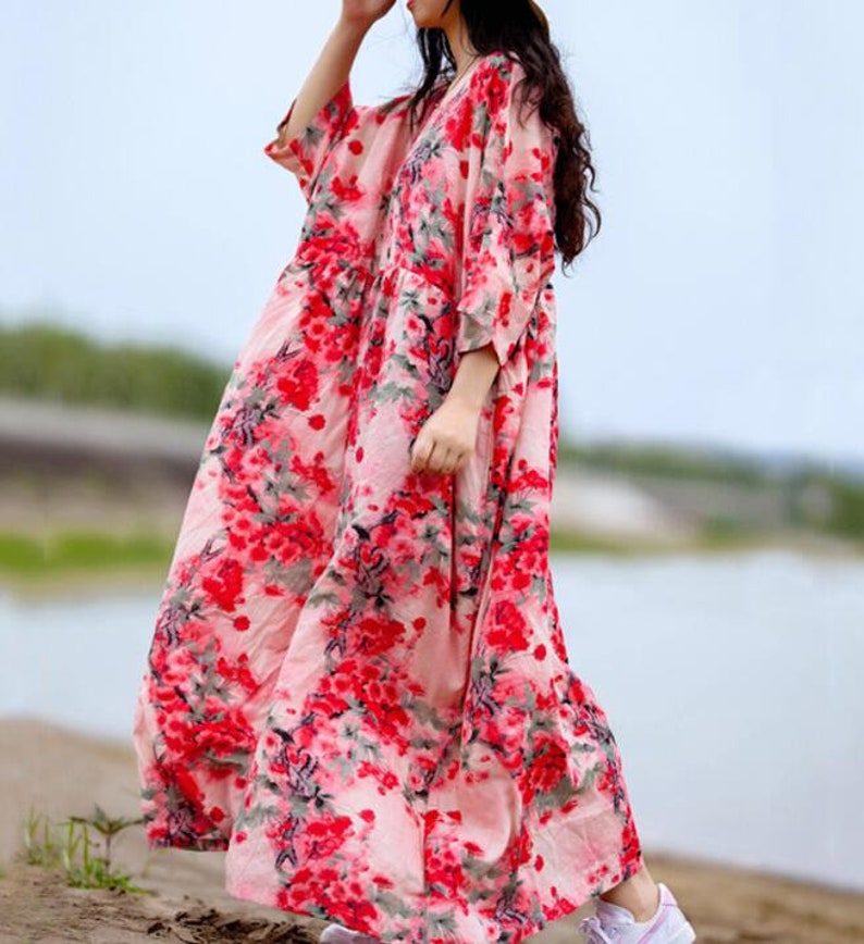 Cotton maxi dress, Women summer Dresses, long Pink dresses, long Floral Dress, prom dress, plus size dress image 3