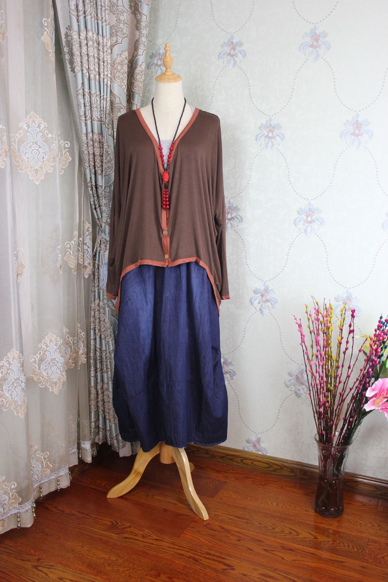 Tunics Beige blouse cotton top Women Oversize Knitted shirt Women Bat shirt