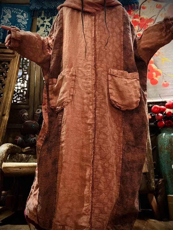 Women Hooded Linen Maxi Dress, Spring Loose Fit Dress, Long Sleeve Dresses Women Hooded Linen Maxi Dress, Spring Loose Fit Dress, Long Sleeve Dresses