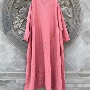 Women Linen Maxi Dress, Loose Vintage dress with Pockets, Spring dresses for Women's image 4