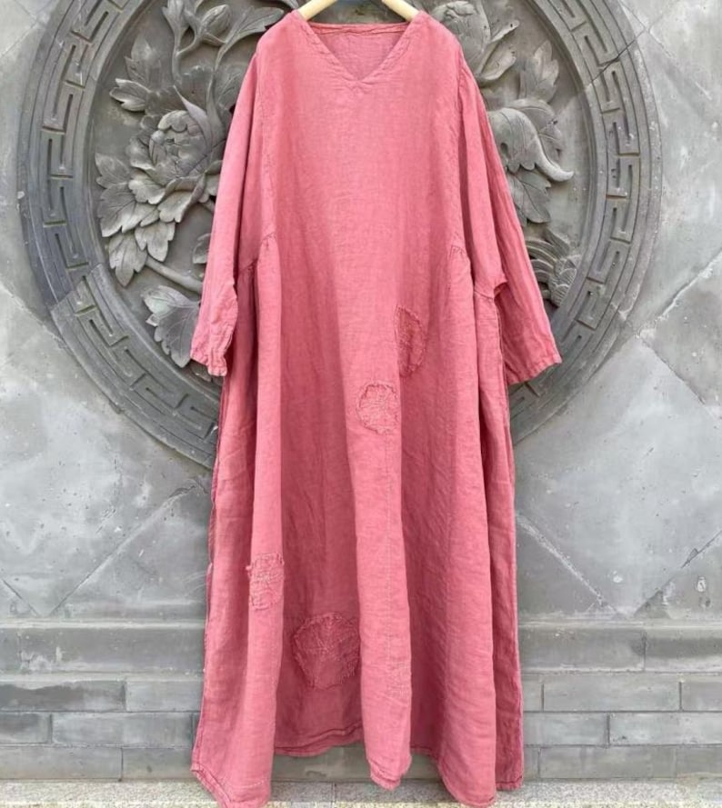 Women Linen Maxi Dress, Loose Vintage dress with Pockets, Spring dresses for Women's image 4