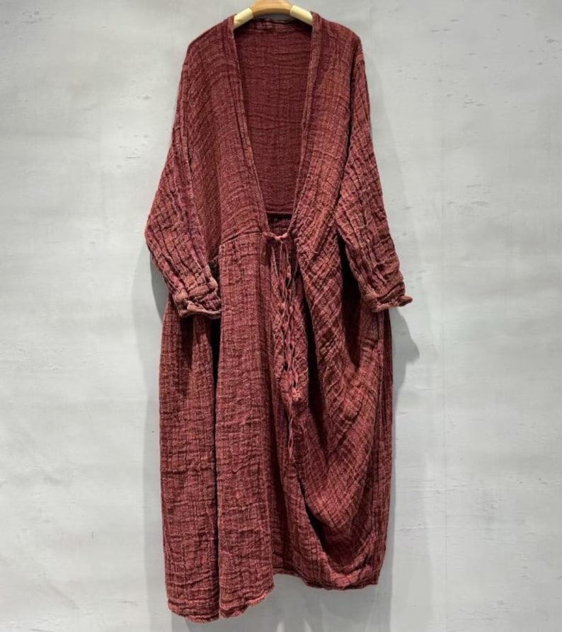 Linen Maxi Dress for Women, Loose Spring Dress with Pockets, Vintage Long Sleeve Dresses image 6