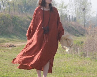 Linen Long dress, Women Loose casual Dresses, Large size Dress with Pocket