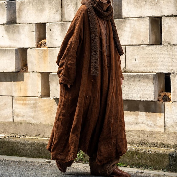 Women Long Linen Coat, Spring Vintage Windbreaker, Brown Coats for Women