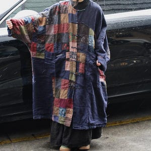 Women Spring Linen Maxi Coat, Retro Long Windbreaker, Oversized cardigan For Women's