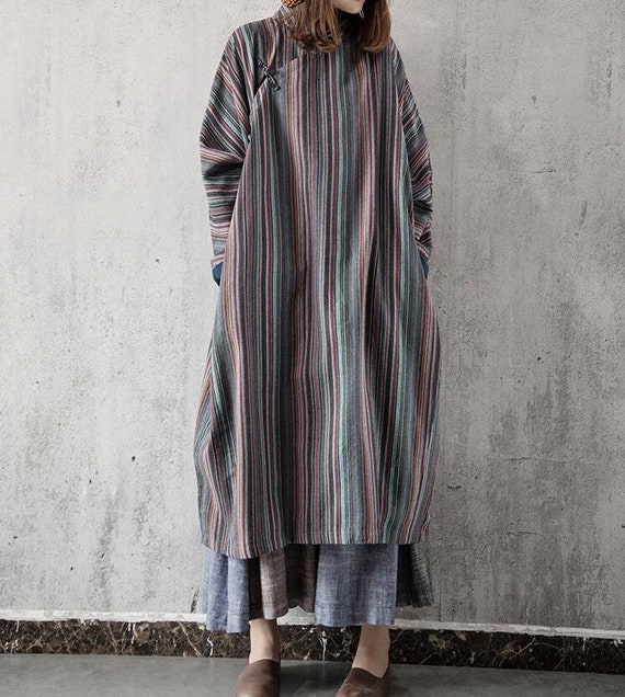 Women oversized long stripe dress Loose Long sleeve long gown/ | Etsy