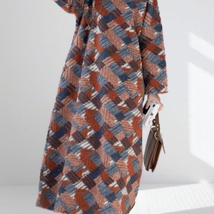Retro Style Wool Maxi Dress Loose Fit Winter Wool Robe