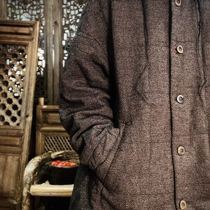 Linen Coats for women, Loose winter coat, Women outerwear, linen robe, Retro Warm coat, padded coat, Coats with pockets image 8