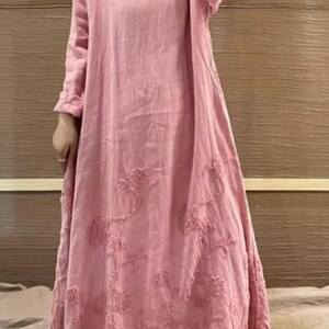 Women Linen Maxi Dress/ Spring Hooded Dresses/ vintage Dress with Pockets image 5