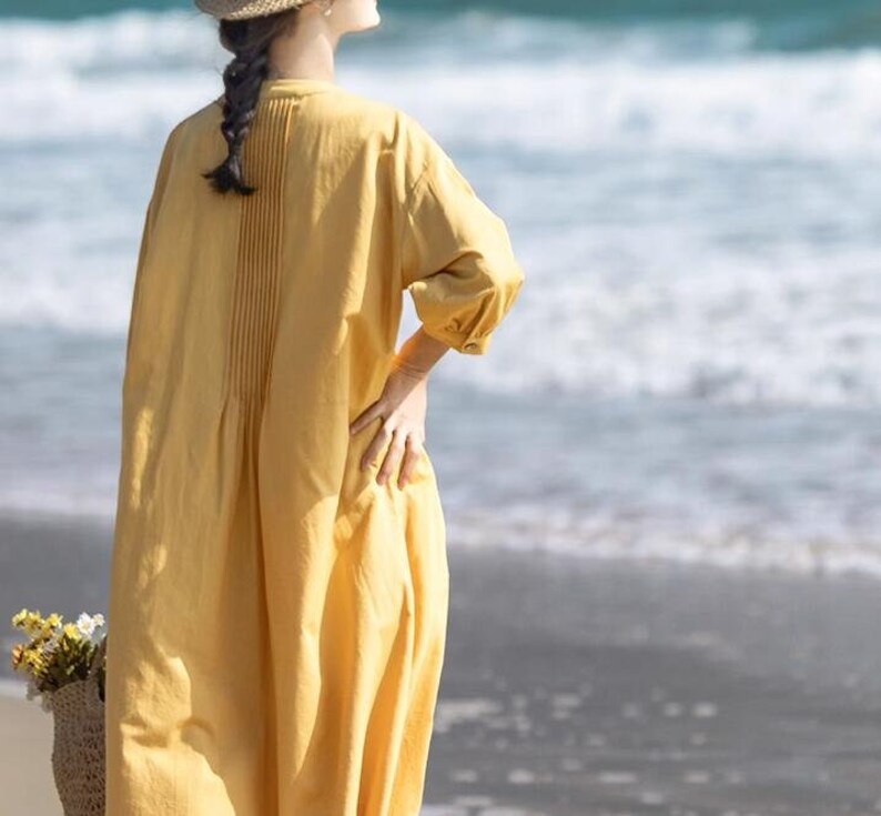 Loose Linen long Dresses, Women summer Dresses, Linen shirt dress, Linen Dresses with pockets, Linen kaftan, Long button down shirt image 4