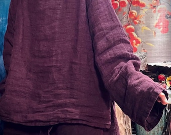 Loose Linen Long sleeves Shirt, Women Blouse, spring autumn Casual Women Top