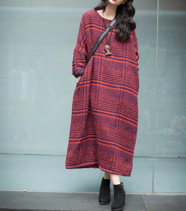 Wool Dress Women, Wool maxi dress, Oversized Dress, long Wool dresses, Wool robe, retro dress, Winter kaftan Dress image 2