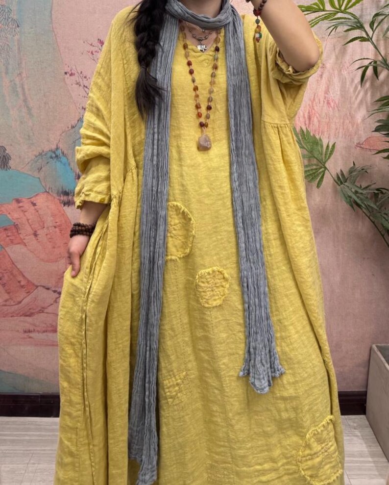Women Linen Maxi Dress, Loose Vintage dress with Pockets, Spring dresses for Women's image 6