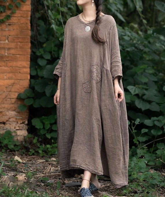 Women's Linen Maxi Dress, Long Summer Dress with Pockets, Loose Casual Dresses for Women
