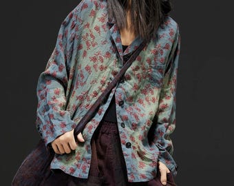 Women's Linen Autumn Coat, Retro Casual Coat, Coats with Pockets, Loose Fit Cardigan